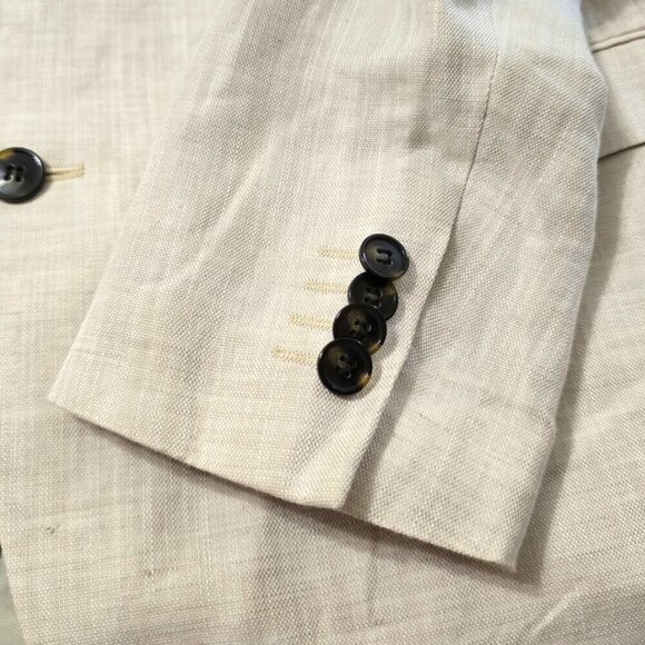 H&M Ivory Linen Blend Single Breasted Slim Fit Blazer Sz 42R - Picture 4 of 11
